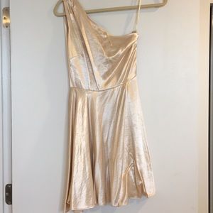 One shoulder champagne skater dress